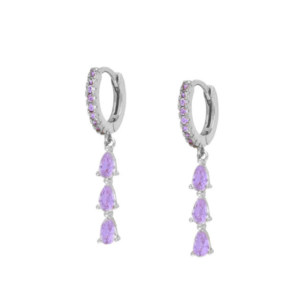 925 Silver Dangle Earrings with Purple Stones