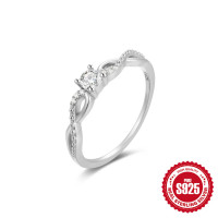 925 Silver Twisted Band Ring with Cubic Zirconia