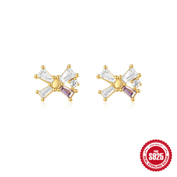 925 Silver Geometric Multi-Stone Stud Earrings