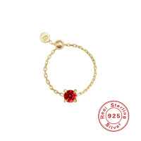 Gold-Tone Red Stone Chain Ring
