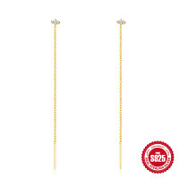 925 Silver Gold-Tone Cubic Zirconia Threader Earrings