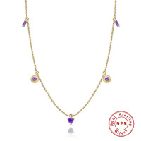 925 Silver Purple Gemstone Station Necklace