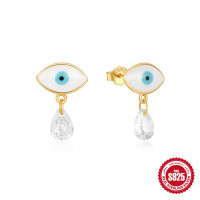925 Silver Evil Eye Crystal Drop Earrings