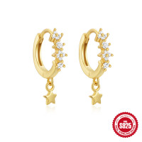 Gold Huggie Earrings with Star Charms