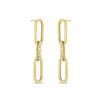 Gold Link Cubic Zirconia Dangle Earrings