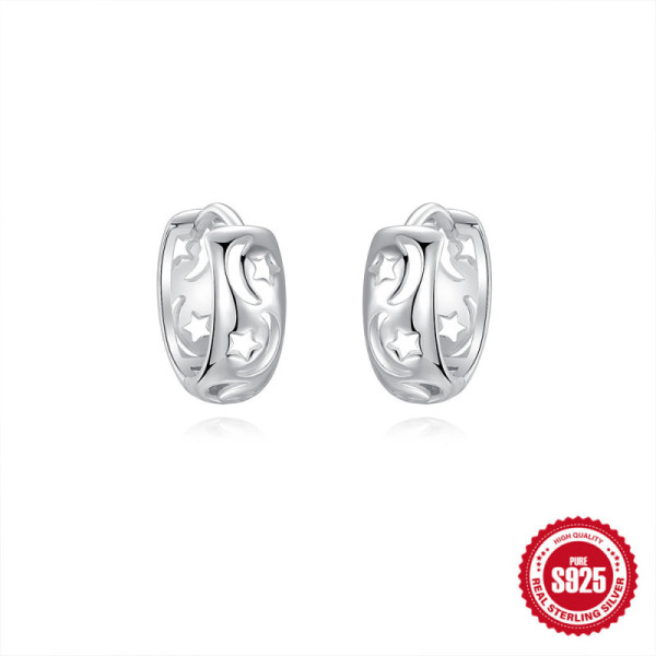 925 Silver Star Motif Small Hoop Earrings