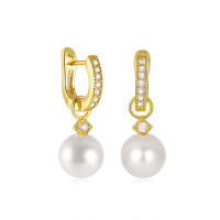 Gold Pavé Crystal Pearl Drop Earrings