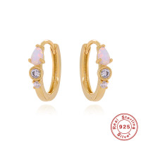 925 Silver Opal Gemstone Small Hoop Earrings