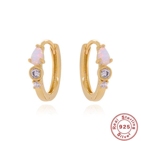 925 Silver Opal Gemstone Small Hoop Earrings