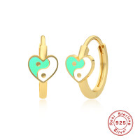 Gold-Plated Yin-Yang Heart Huggie Earrings
