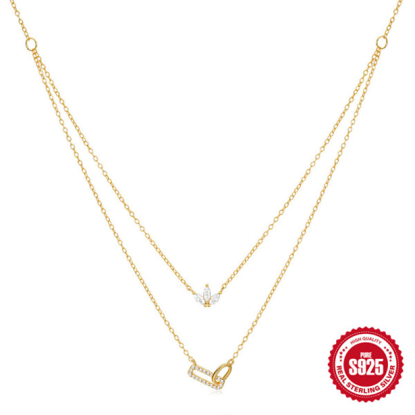 Gold-Plated Layered Necklace with Cubic Zirconia