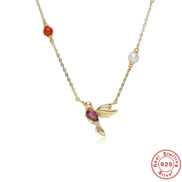 925 Silver Hummingbird Gemstone Pendant Necklace