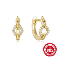 Gold-Plated Hexagon Hoop Earrings with CZ