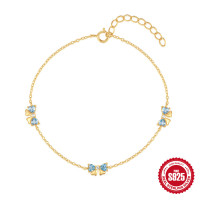 925 Silver Blue Topaz Bow Chain Bracelet