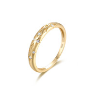 Gold Star Motif Band Ring with Cubic Zirconia