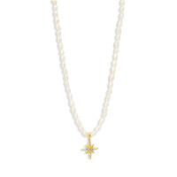 925 Silver Gold Star Charm Pearl Necklace