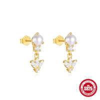 Gold Floral Freshwater Pearl Dangle Earrings