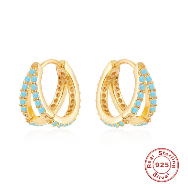 Gold-Plated Turquoise Pavé Small Hoop Earrings
