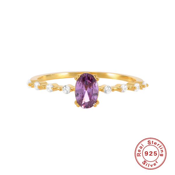 Gold-Plated Oval Amethyst Prong Ring