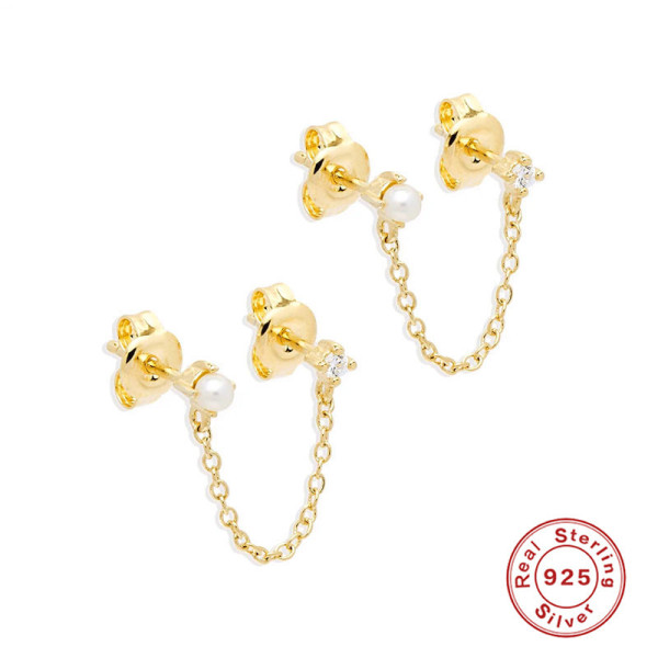 Gold-Plated Chain Pearl Earrings
