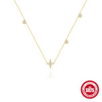 925 Silver Gold-Tone Star Station Necklace