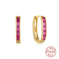 Gold-Plated Pink Cubic Zirconia Small Hoop Earrings