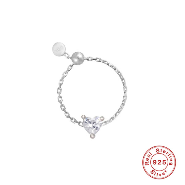 925 Silver Heart Chain Ring with Cubic Zirconia