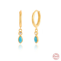 Gold-Plated Turquoise Drop Hoop Earrings