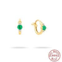 Gold-Plated Emerald Huggie Earrings