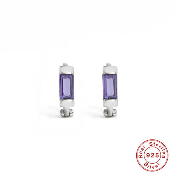 Sterling Silver Stud Earrings with Purple Stone