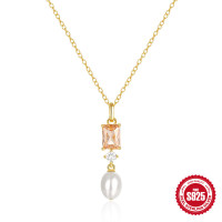 Gold-Plated Pearl Drop Pendant Necklace