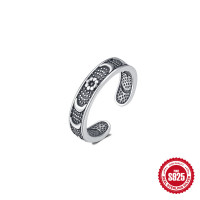 Oxidized Silver Floral Cuff Ring