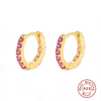 Gold-Plated Pink Stone Huggie Earrings
