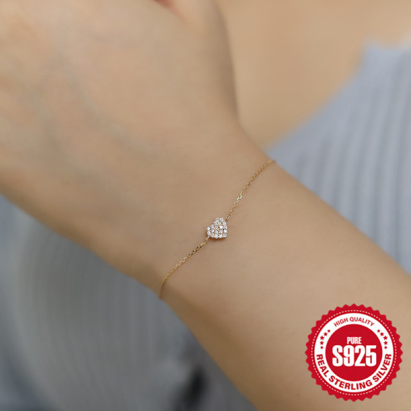 925 Silver Pavé Heart Chain Bracelet