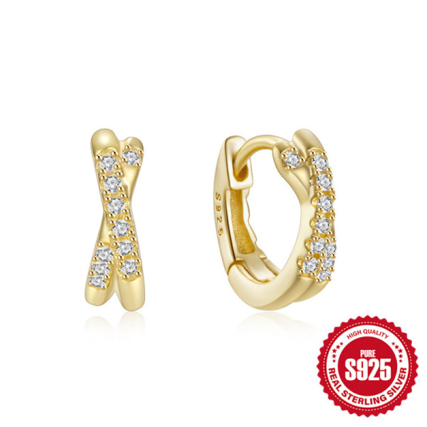 Gold-Plated S925 Pavé Huggie Earrings