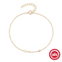 925 Silver Gold-Finish Cross Chain Bracelet