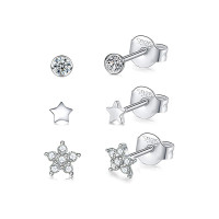 925 Silver Star Motif Stud Earrings Set