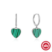 Sterling Silver Green Heart Dangle Earrings