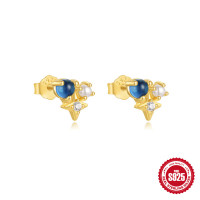Gold-Tone Celestial Stud Earrings with Pearls
