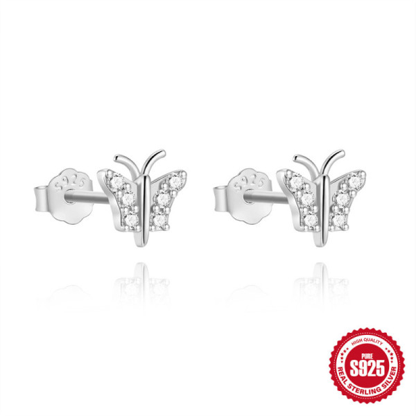 925 Silver Butterfly Cubic Zirconia Stud Earrings