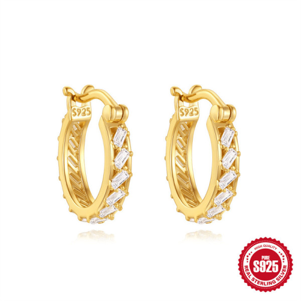 S925 Gold-Plated Crystal Small Hoop Earrings