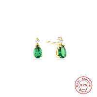 925 Silver Two-Tone Green Stud Earrings