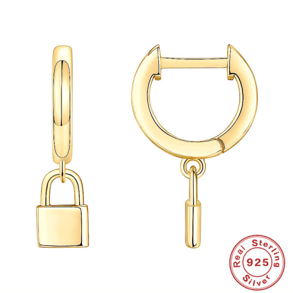 Gold-Tone Padlock Charm Huggie Earrings