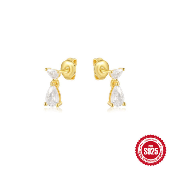 Gold-Plated Teardrop Crystal Drop Earrings