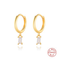 925 Silver Gold-Plated Huggie Earrings with CZ Drop