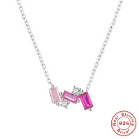 925 Silver Pink Geometric Pendant Necklace