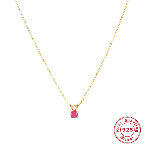 Gold-Plated Pink Stone Pendant Necklace