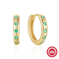 Gold Huggie Earrings with Green Cubic Zirconia