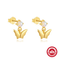Gold-Finished Opal Butterfly Stud Earrings