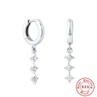 Sterling Silver Geometric Dangle Huggie Earrings